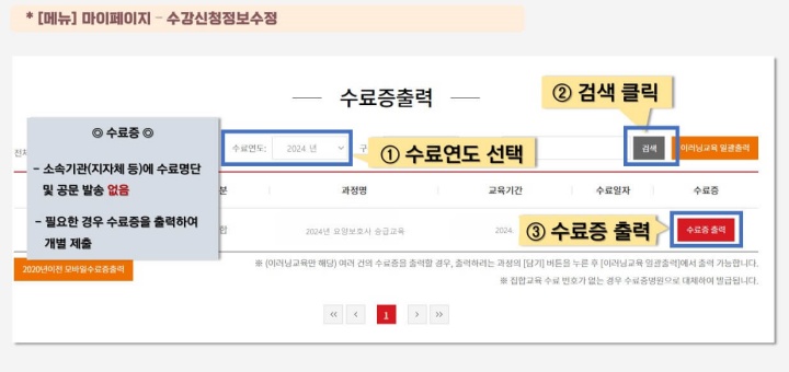 2024 요양보호사 승급교육 온라인 신청, 수료증 발급 방법