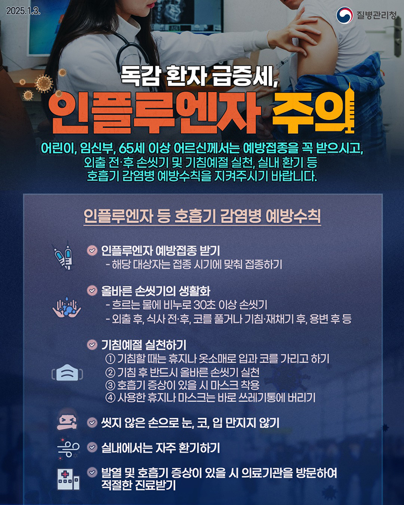 독감예방접종 무료대상 및 접종 시기, 접종후 주의사항 안내