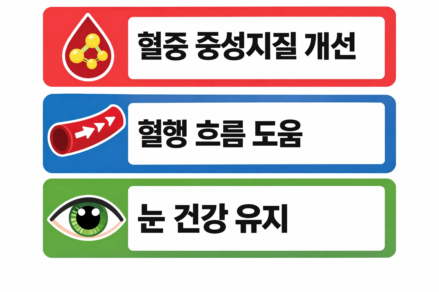 알티지오메가3 효능으로 알려진 혈중 중성지질 개선, 혈행 도움, 눈 건강 유지 효과를 한눈에 정리한 핵심 요약 이미지