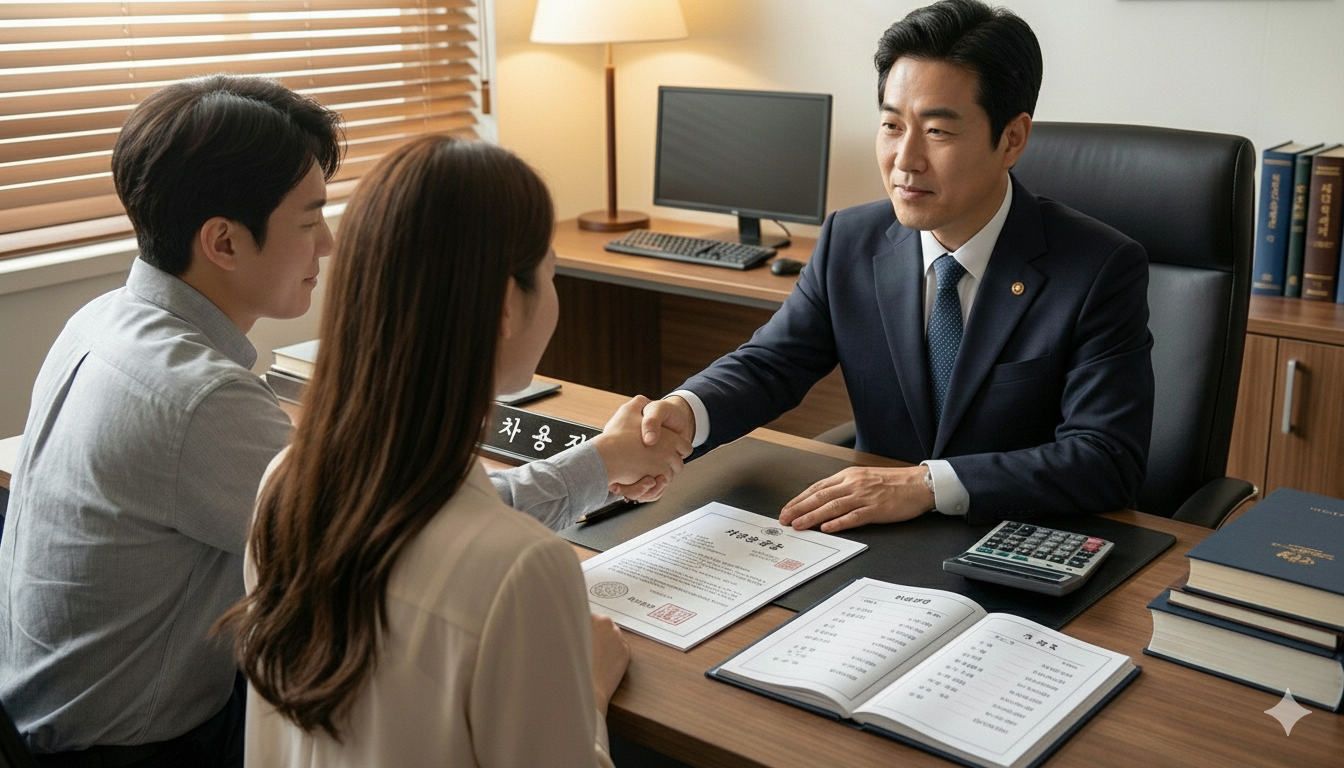 공증 절차 마무리 후 계약 성사 장면