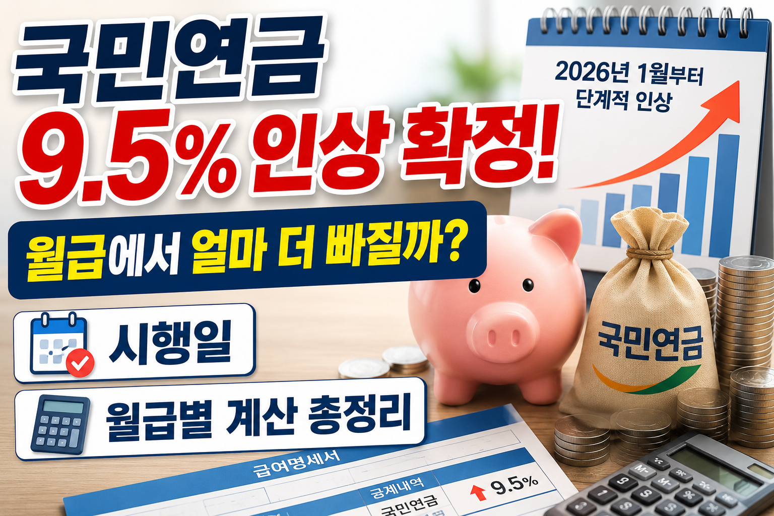 국민연금 9.5% 인상 확정! 월급에서 얼마 더 빠질까? 시행일&middot;월급별 계산 총정리 관련 사진