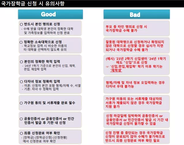 국가장학금 신청시 유의사항