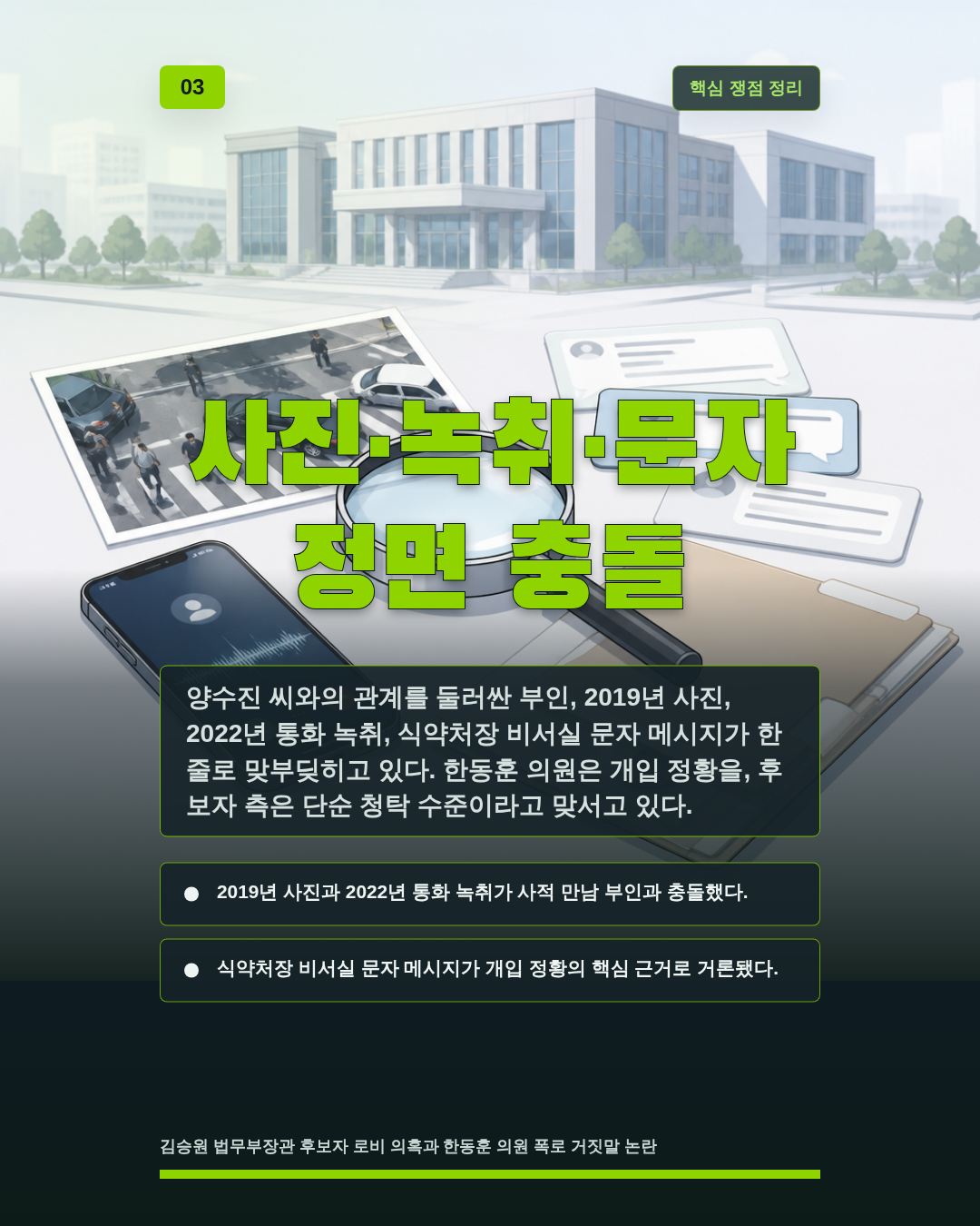사진&middot;녹취&middot;문자 정면 충돌