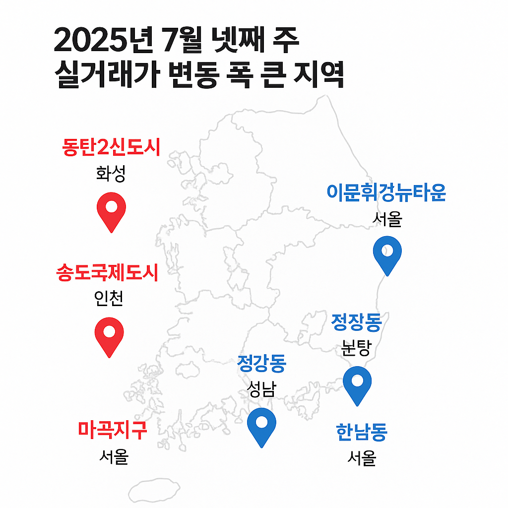 2025년 7월 넷째 주 실거래가 변동 폭 큰 지역 TOP 5 📈