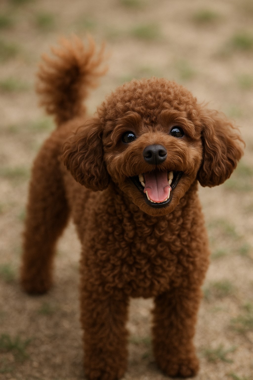 초코 푸들이 꼬리 흔들며 웃는 사진