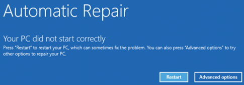 윈도우 시동 복구 화면