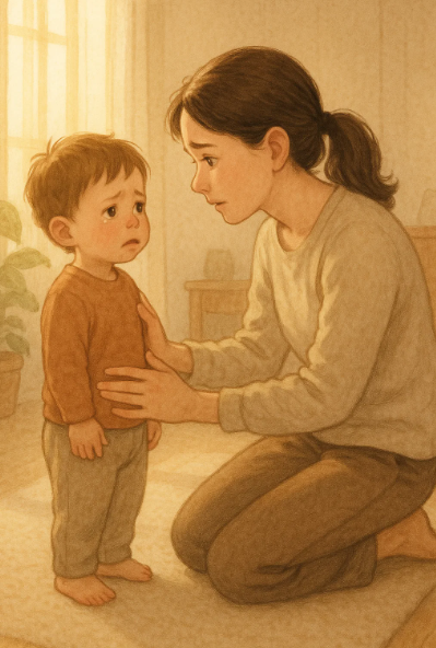 감정적으로 민감한 아이와 따뜻하게 대화하는 부모의 모습