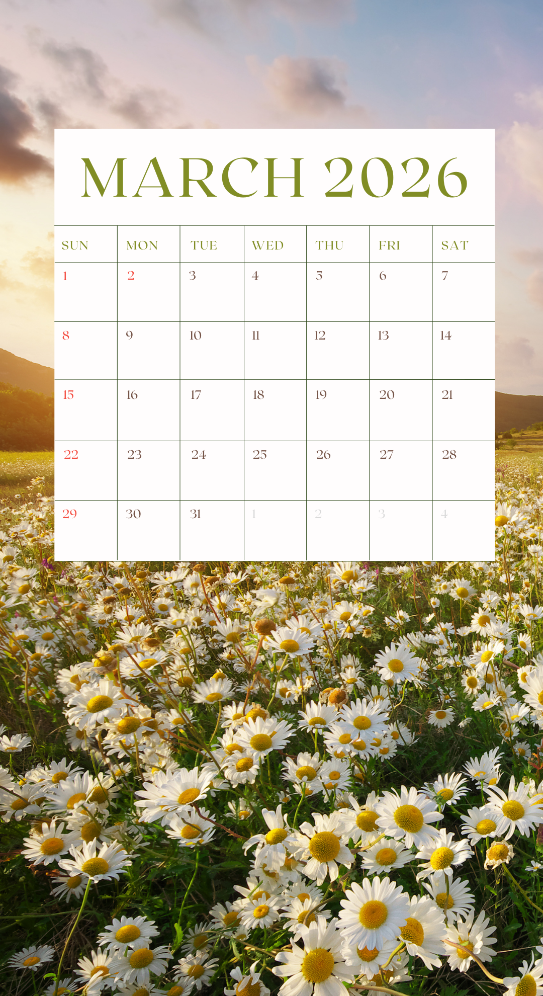 2026년 3월 달력 배경화면 이미지 모음