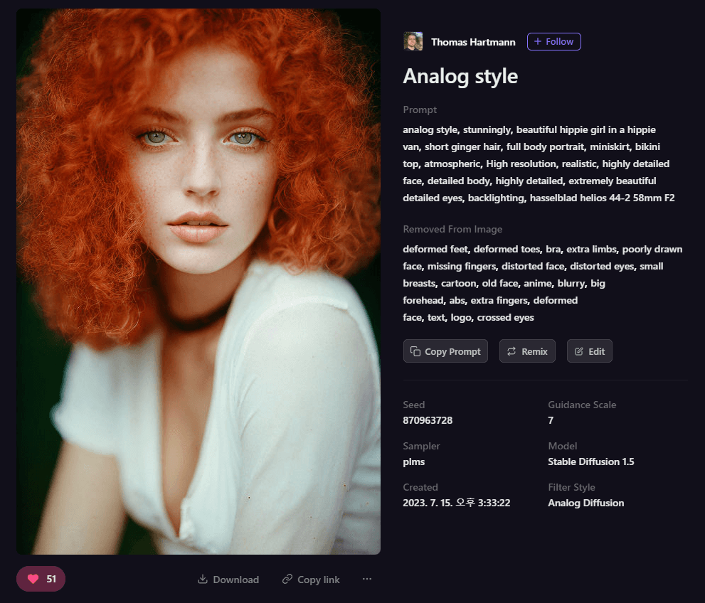 Playground AI 그림 - 빨간 곱슬머리 여성