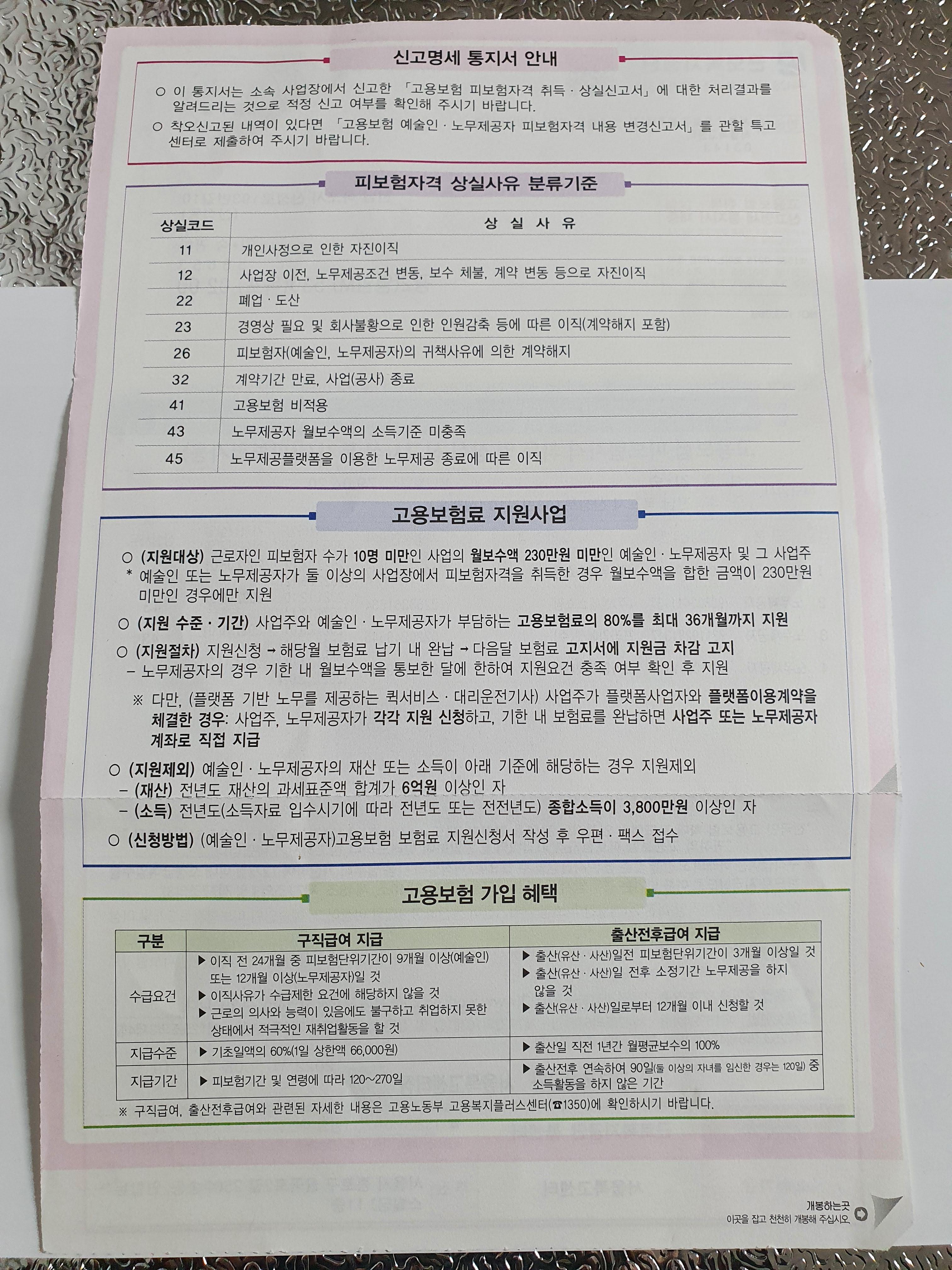 특수직종 설계사의 출산급여는 되고 육아휴직급여는 안되구