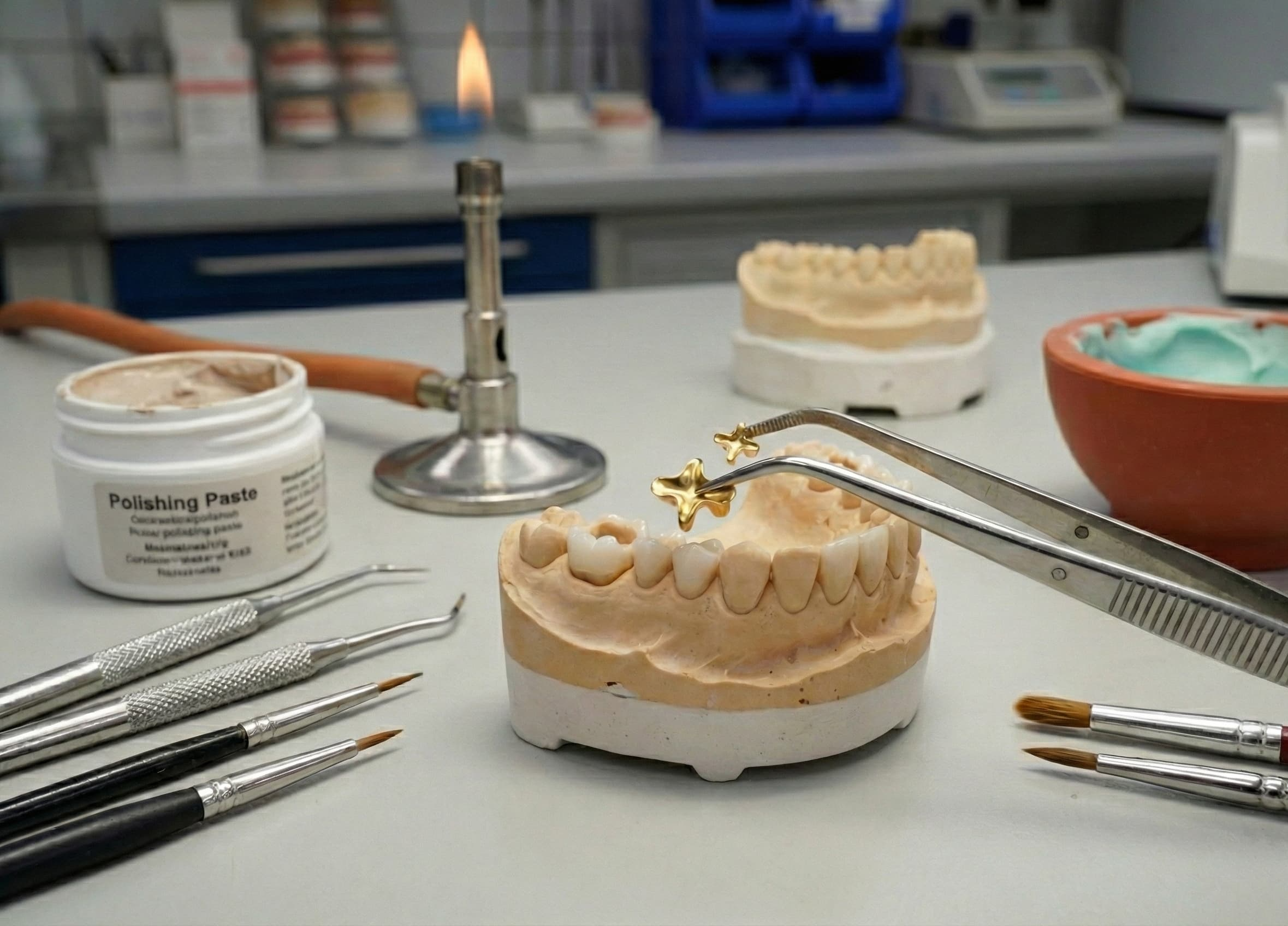 기공소에서 제작중인 골드인레이의 모습