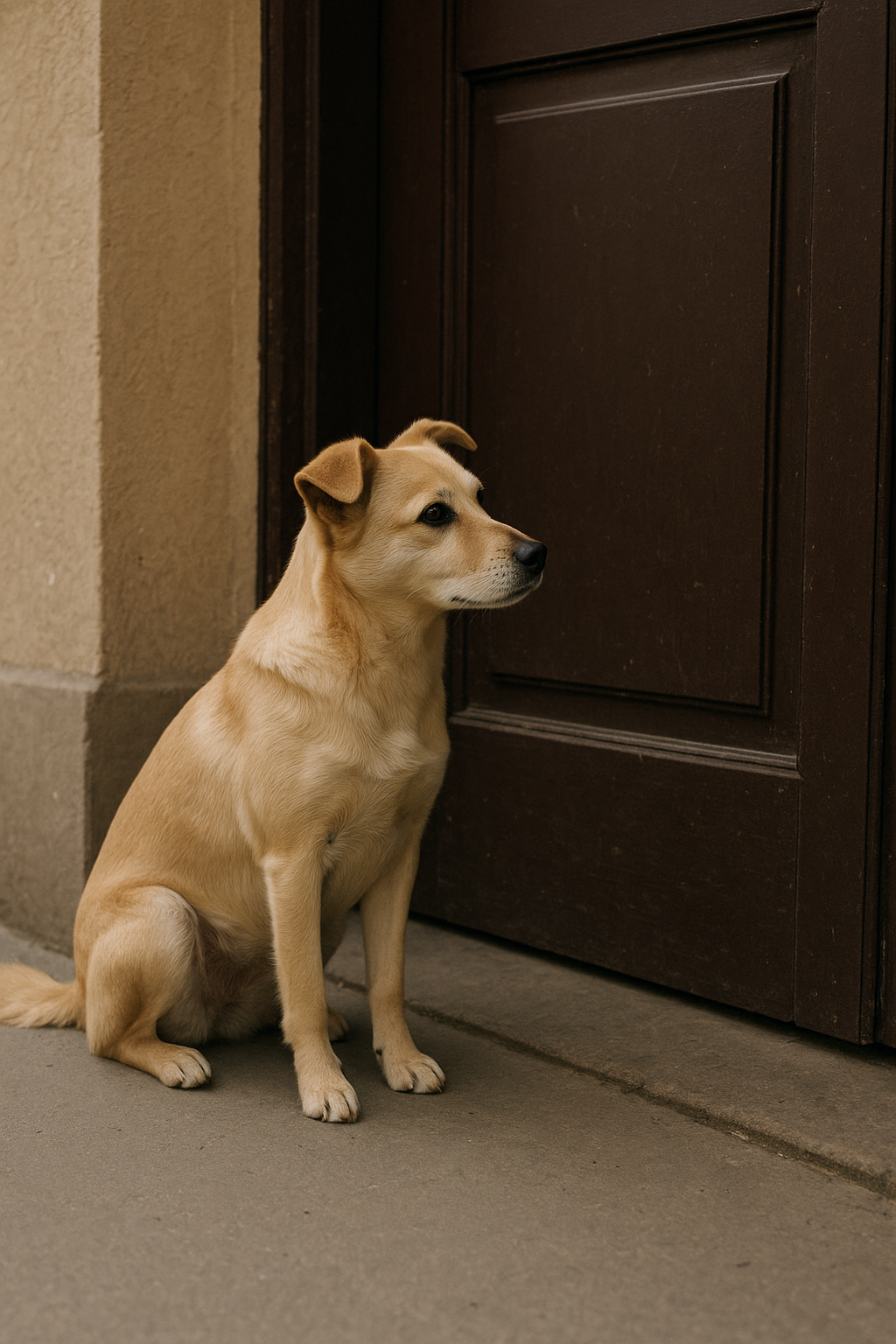주인을 기다리는 강아지 사진