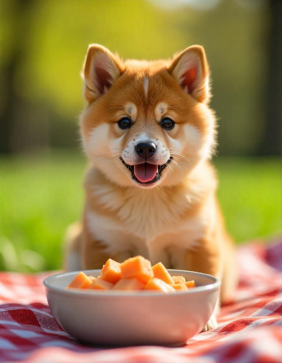 연어를 먹는 귀여운 강아지 모습