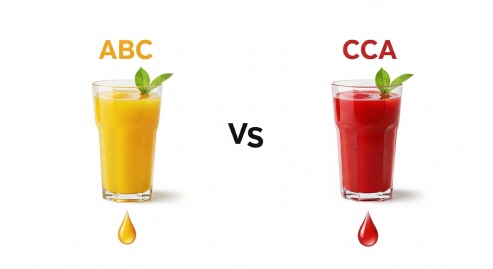 ABC 주스와 CCA 주스를 비교하는 그래픽