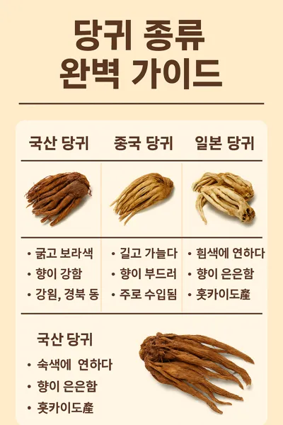 국산, 중국산, 일본산 당귀 비교 인포그래픽