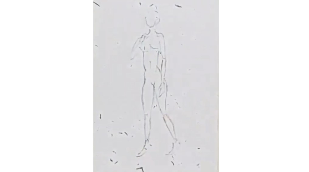 이제 인체 위에 의상을 그리고 채색해줄 건데요. 의상을 그리기 전에 지우개로 연필 색을 흐리게 빼줍니다.