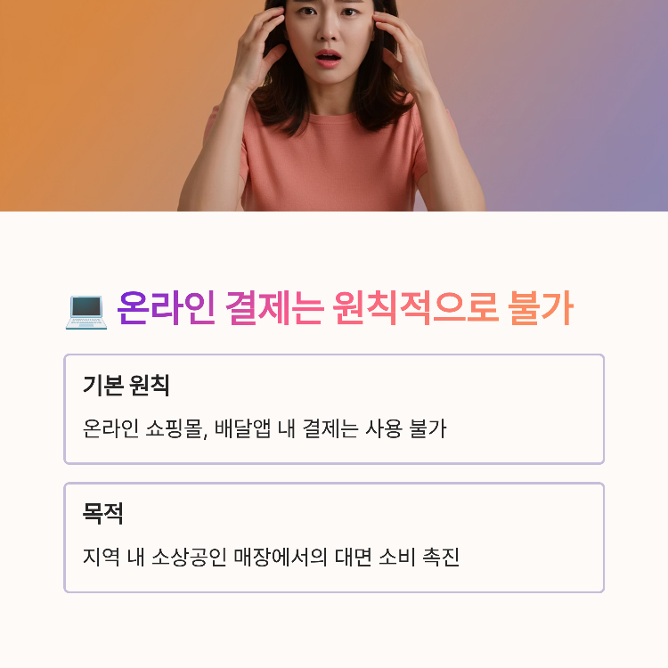 원칙 확인: 온라인 쇼핑몰, 배달앱 결제는 '사용 불가'