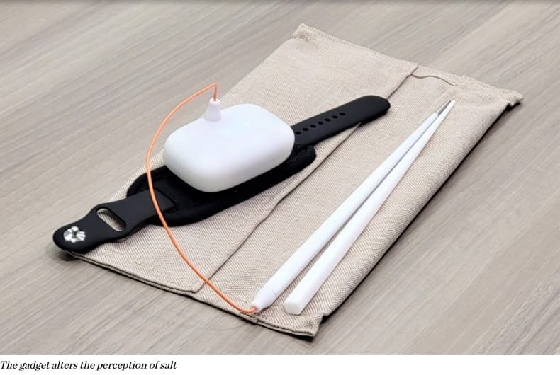 '세계 최초' 소금없이도 짠맛을 더해주는 젓가락 VIDEO: Taste-Adjusting Chopsticks is a wearable device designed to make food taste saltier