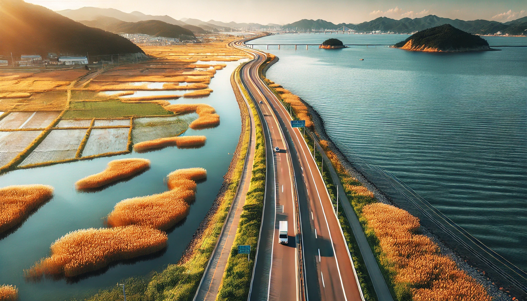 천수만 해안도로의 아름다운 풍경을 담은 이미지