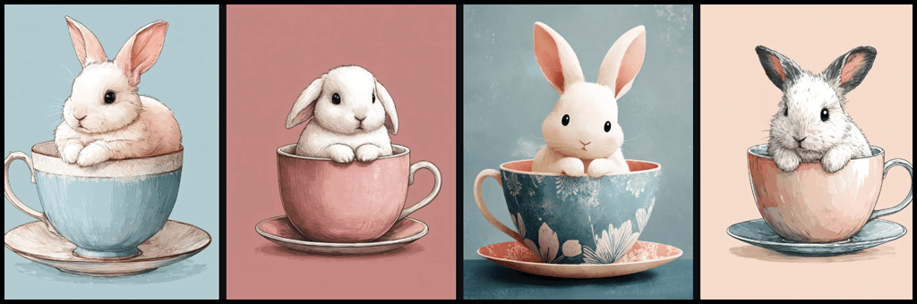 첫 프롬프트 찻잔의 귀여운 토끼 Midjourney