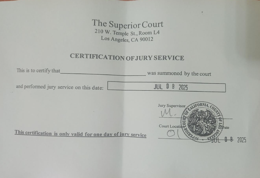 배심원 증서(배심원 면제 종이) 이미지