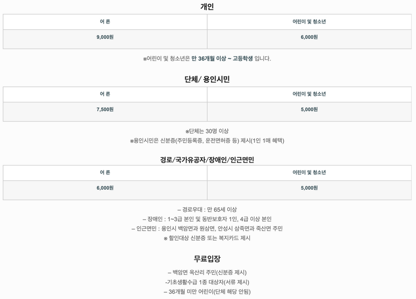 한택식물원-요금