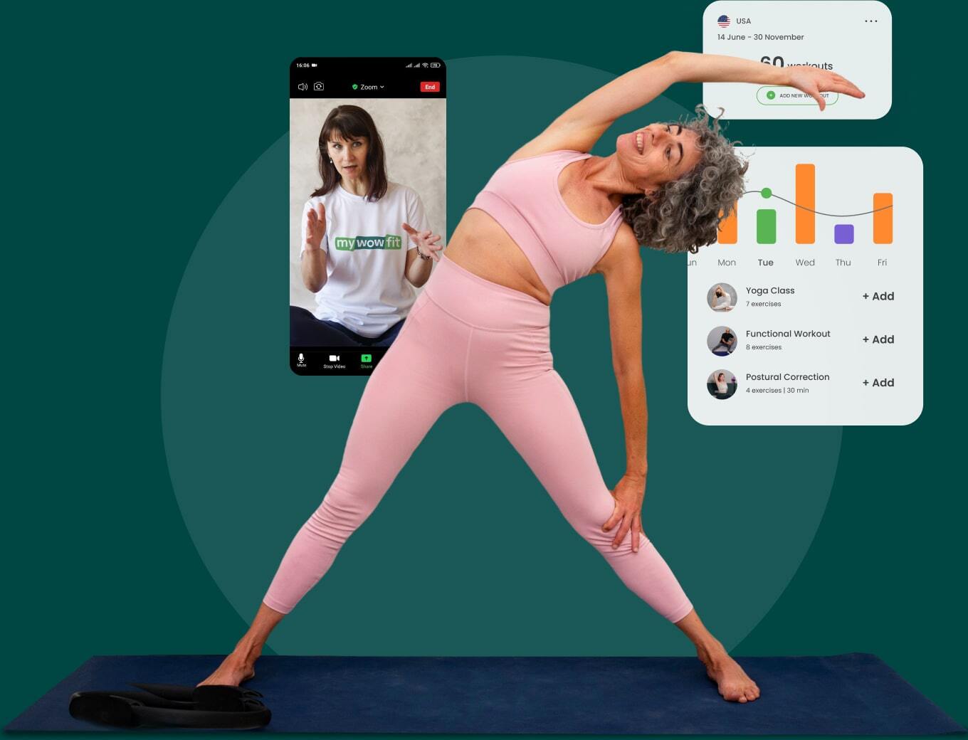 이미지 출처: Microsoft Bing 검색
AI 운동 코칭 앱을 보며 집에서 요가 동작을 따라 하는 중년 여성. AI 기반 스마트 피트니스와 개인 맞춤형 홈트레이닝 솔루션을 나타냅니다.