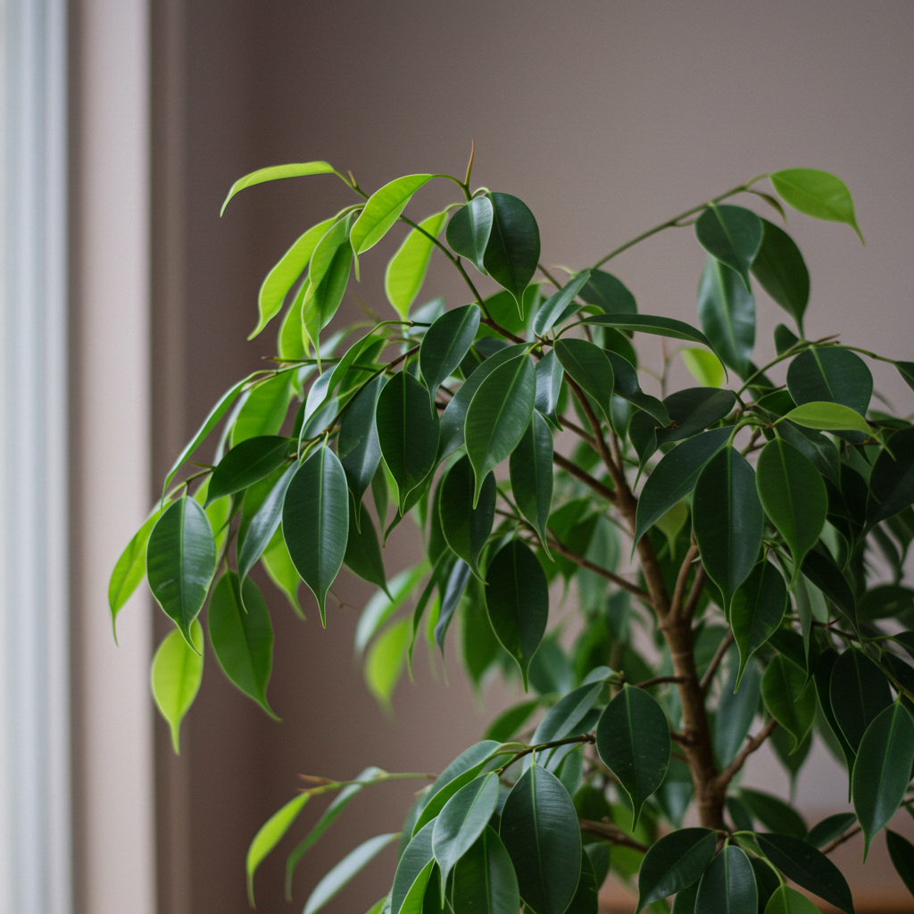 벤자민 고무나무의 잎이 싱그럽다.