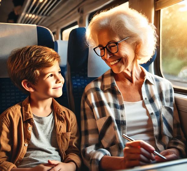 기차에서 만난 어린 소년과 할머니의 모습