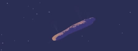 현제 시점에서 보통의 혜성인듯 혜성이 아니라고 판결된 성간 천체(interstellar object) 오우무아무아의 길쭉한 형태를 띈 예시 이미지 이다.