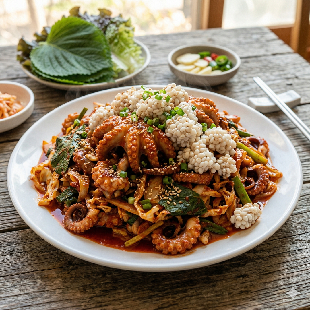 봄 제철 주꾸미볶음 접시 위에 알이 가득한 사진