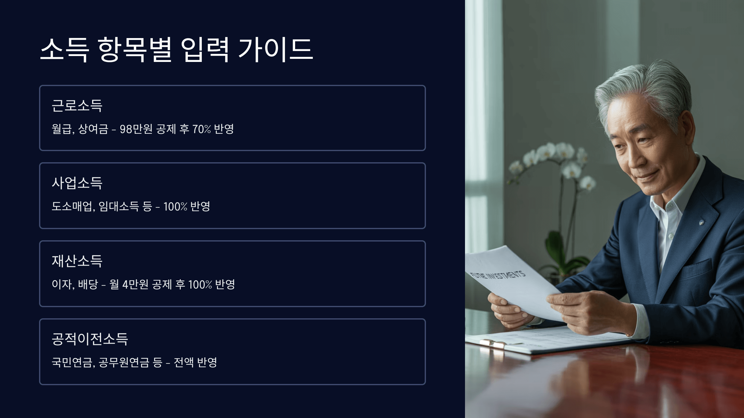 소득인정액 입력 항목