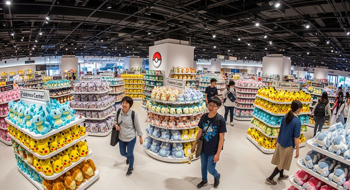 몬스터볼 던질 준비! 포켓몬 센터에 들어서는 순간, 수많은 포켓몬 굿즈에 둘러싸여 있다.