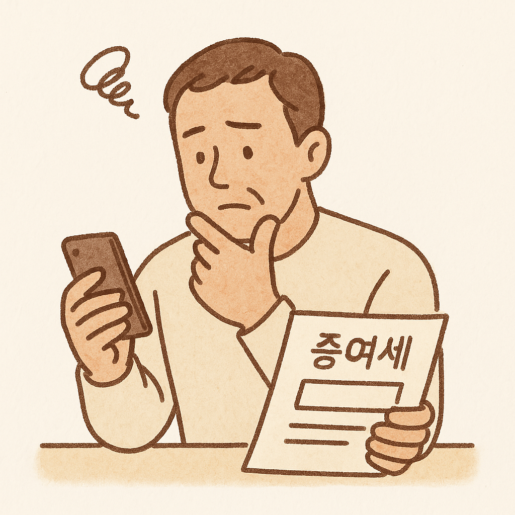 증여세에대해 고민하는 아버지의 모습 일러스트