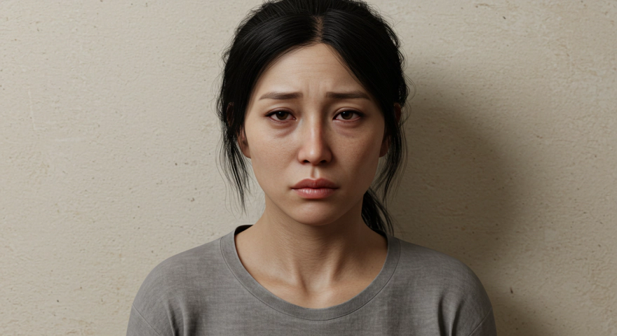 체중 감소로 피곤한 표정을 짓는 한국인 여성