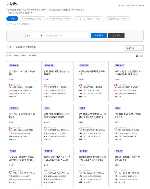 서울시 평생학습포털 서울런4050 중장년 일자리 역량 향상