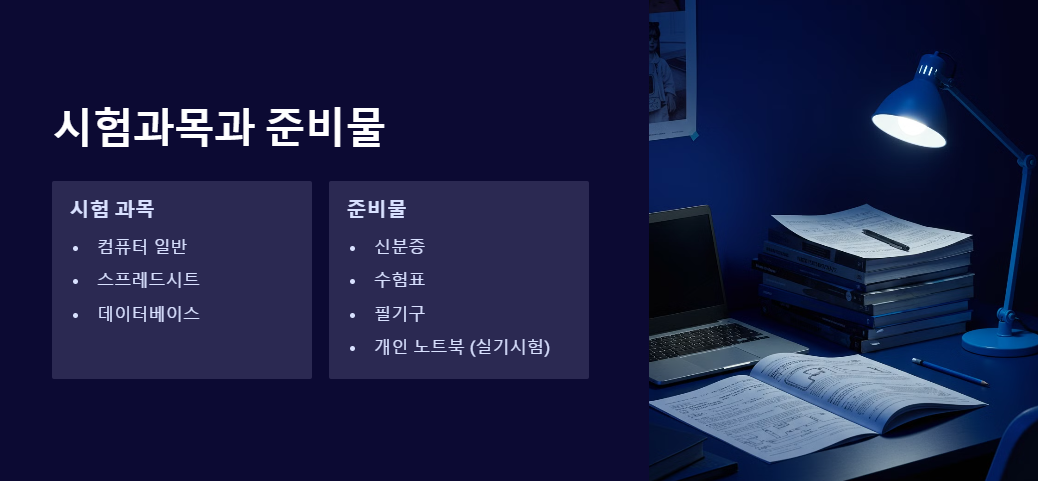 컴퓨터활용능력 1급 시험과목 및 시험장 준비물