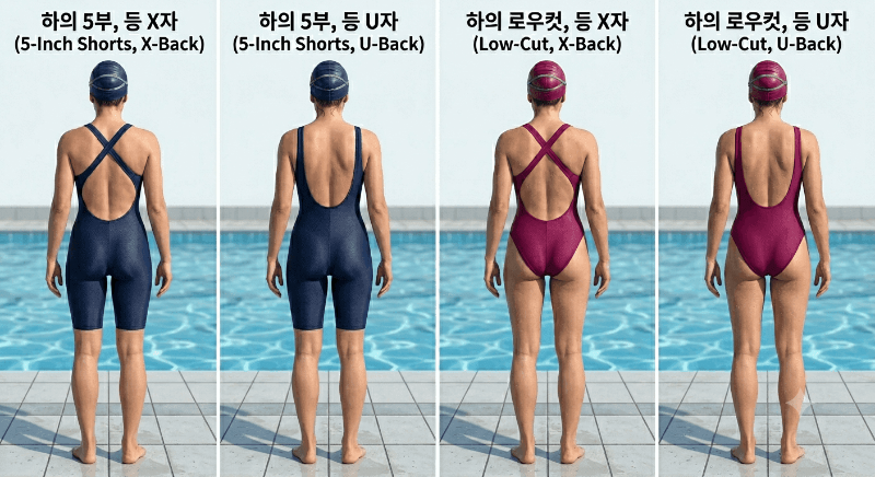 여자 수영복 등 디자인 X자 U자 하의 길이 로우컷 5부