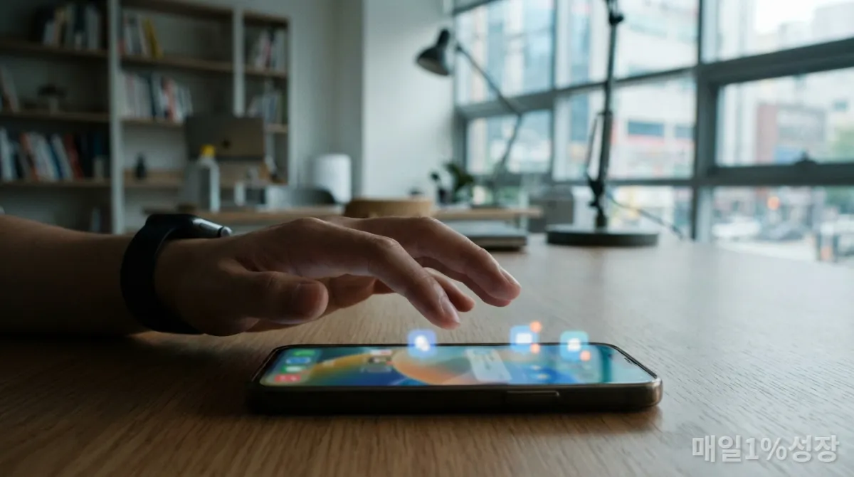 스마트폰 알림과 디지털 자극에 노출된 손