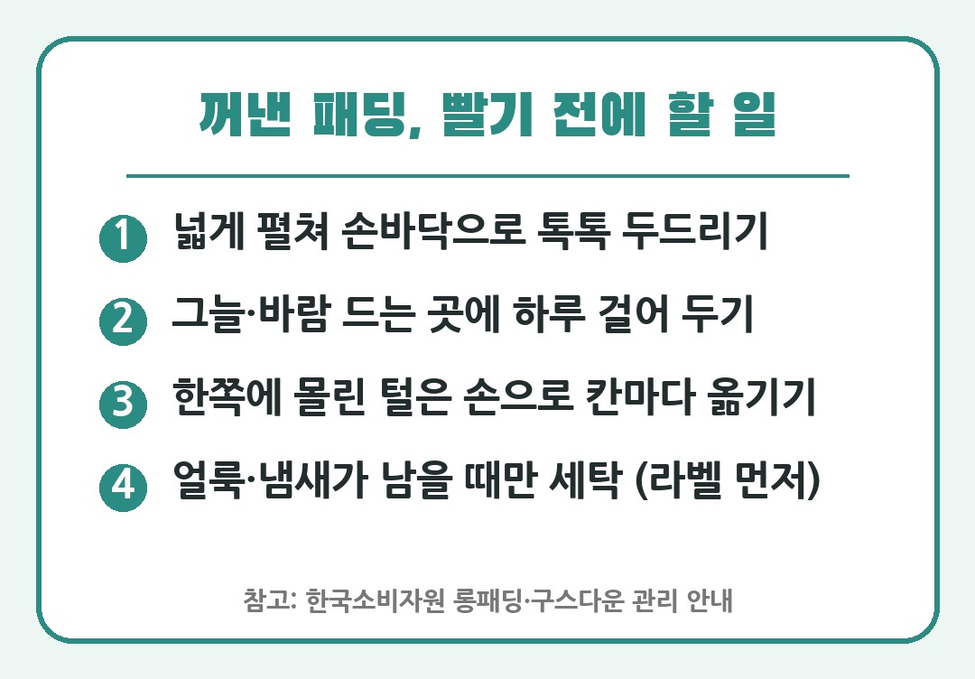 꺼낸 패딩 빨기 전에 할 일 요약 카드