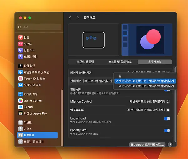 mission control에 포함된 가상데스크탑 spaces의 설정화면