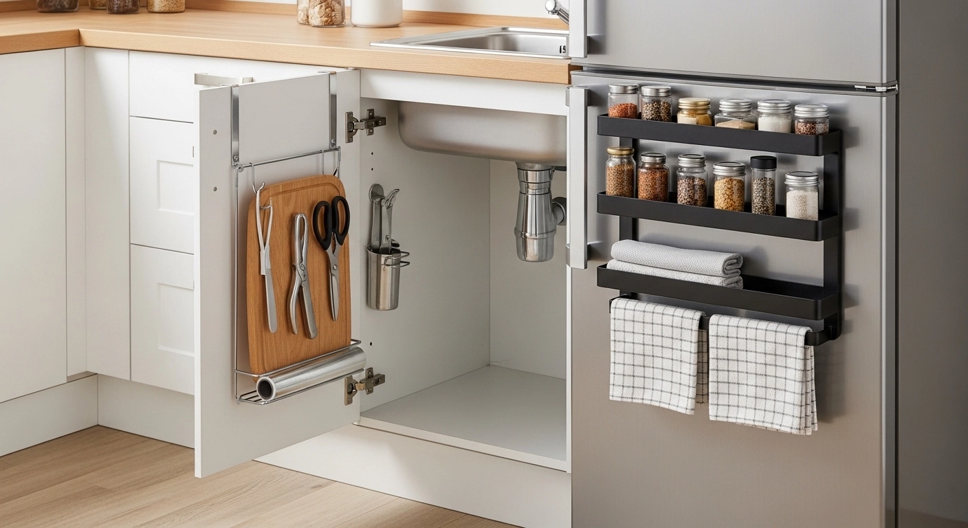 싱크대 문만 열었을 뿐인데 수납공간이 2배로 죽은 공간 살리는 도어 수납법