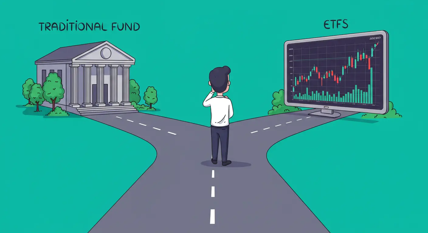 전통적인 펀드와 주식처럼 거래되는 ETF 사이에서 어떤 것을 선택할지 고민하는 투자자