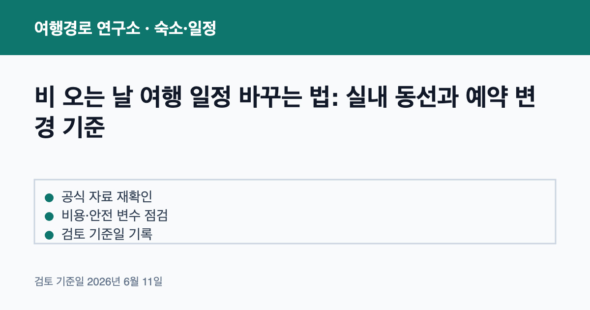 비 오는 날 여행 일정 바꾸는 법: 실내 동선과 예약 변경 기준 안내 이미지