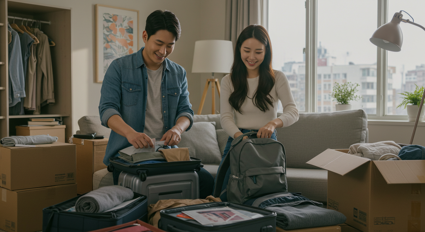 일본 여행 준비를 하는 커플