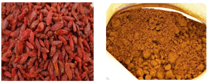 말린 구기자와 가루 구기자 사진입니다.