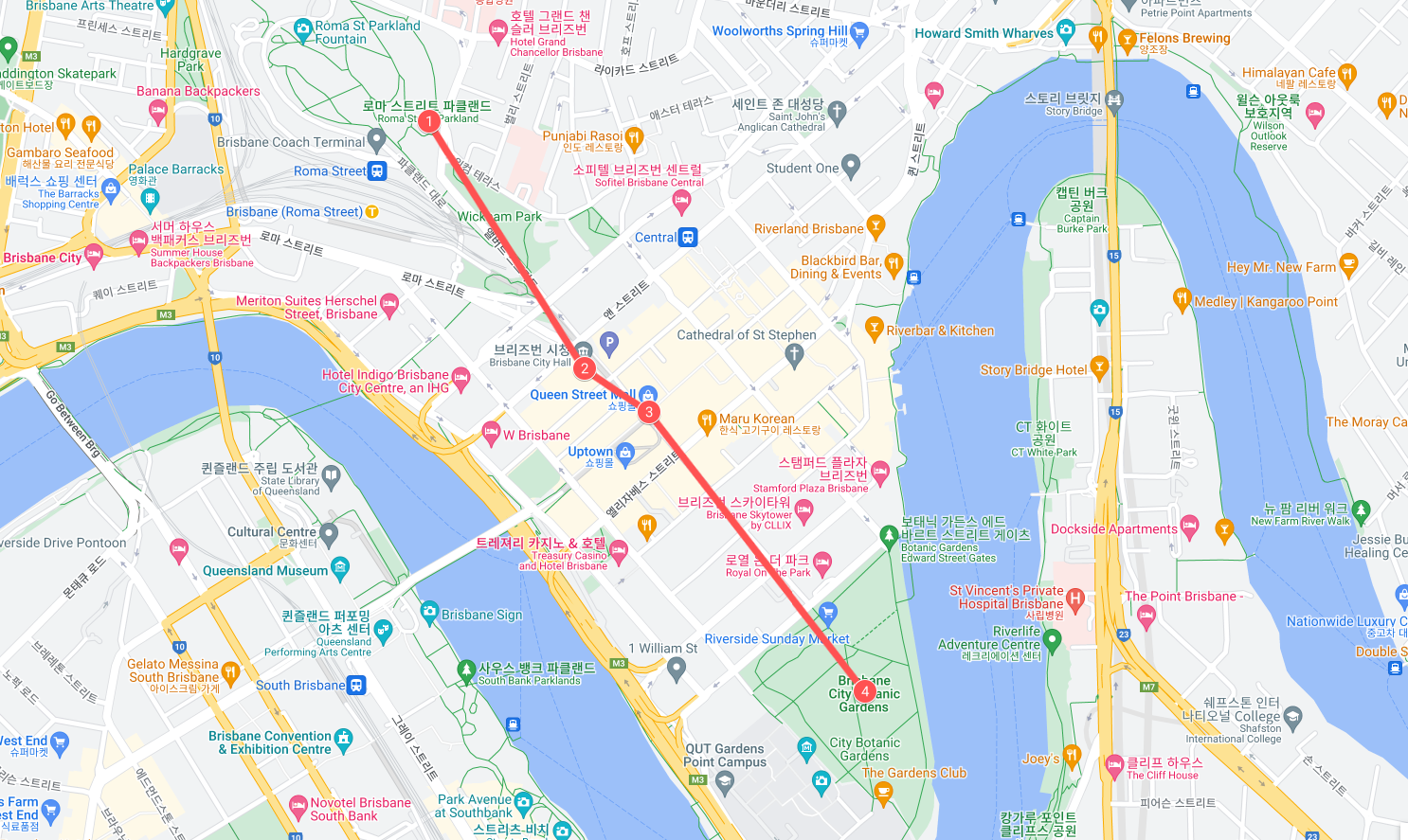 브리즈번 시티 강 위 코스 : 로마 스트리트 파크랜드 - 브리즈번 시청 & 시계탑 - 퀸 스트릿 몰 - 브리즈번 시티 보타닉 가든