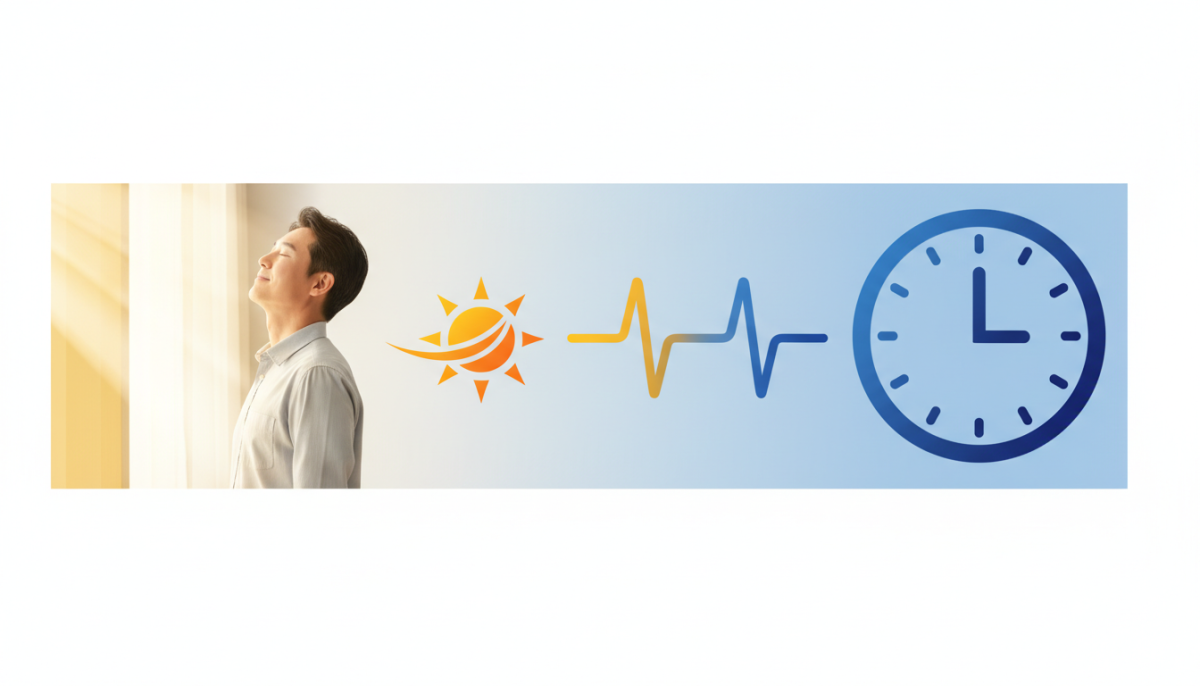 뇌의 생체 시계와 수면 호르몬 멜라토닌의 작용 원리를 설명하는 인포그래픽