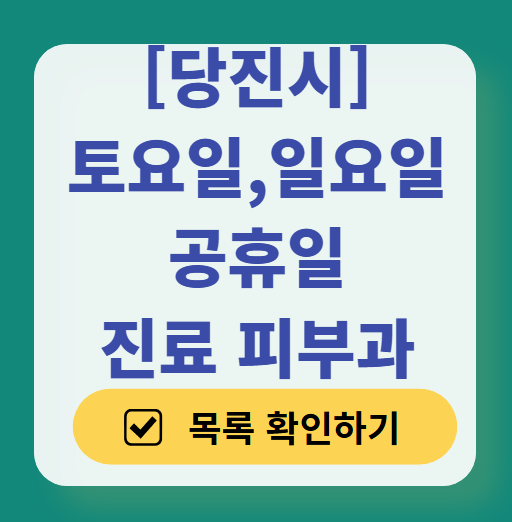 당진시 일요일 문 여는 피부과 ❘ 토요일, 주말, 공휴일 영업 피부과 (두드러기, 아토피, 습진, 피부염, 여드름 진료)
