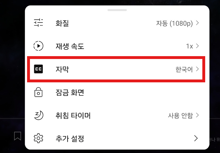 방법 3: 설정 메뉴에서 '자막' 선택하기